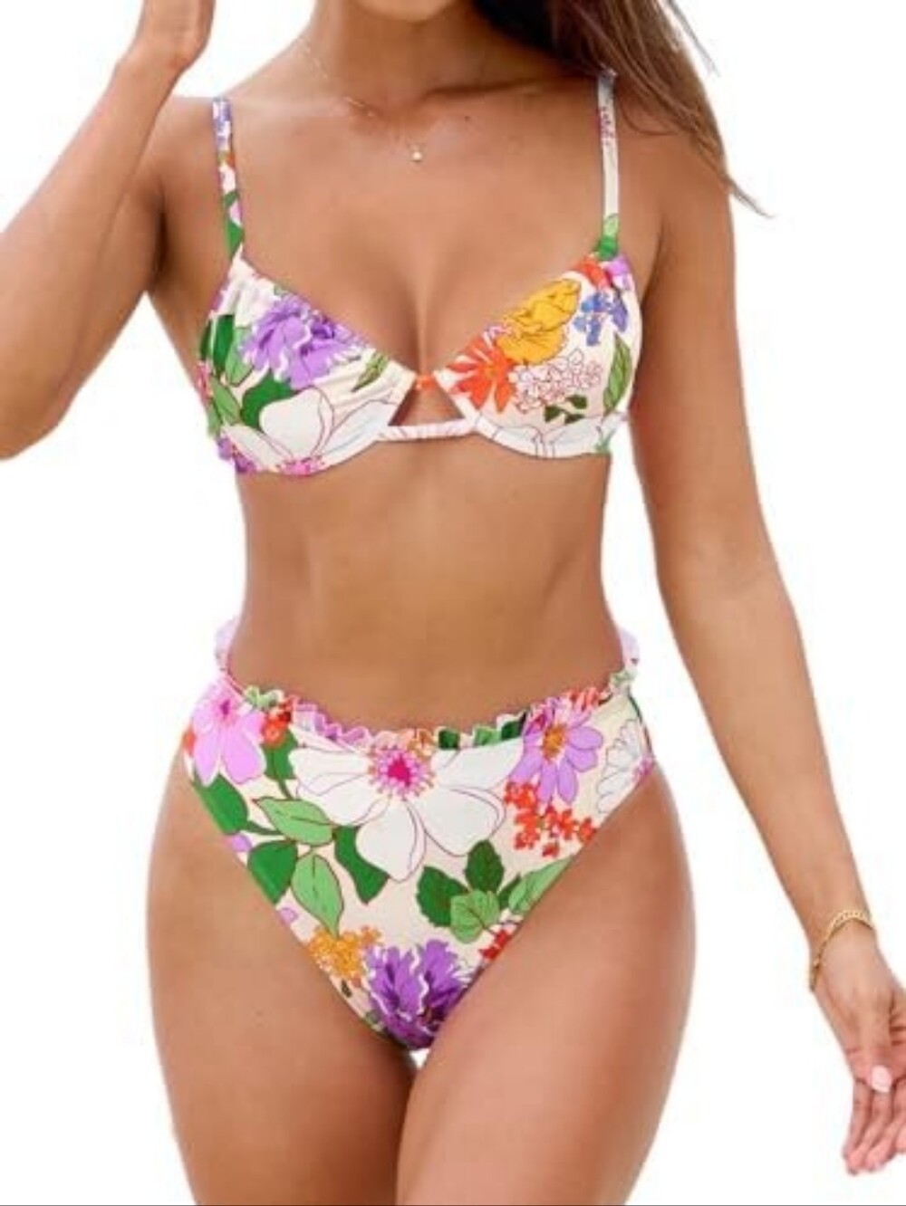 Cupshe NWT Multicolor Floral High-Waisted Bikini Set Size Large